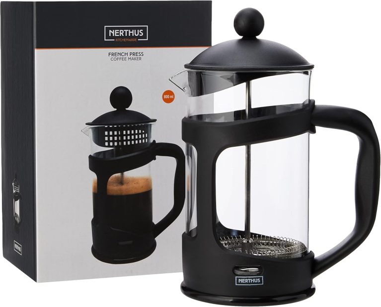 Nerthus Cafetière française de Piston 22x14x11.5 cm, verre borosilicate et acier inoxydable